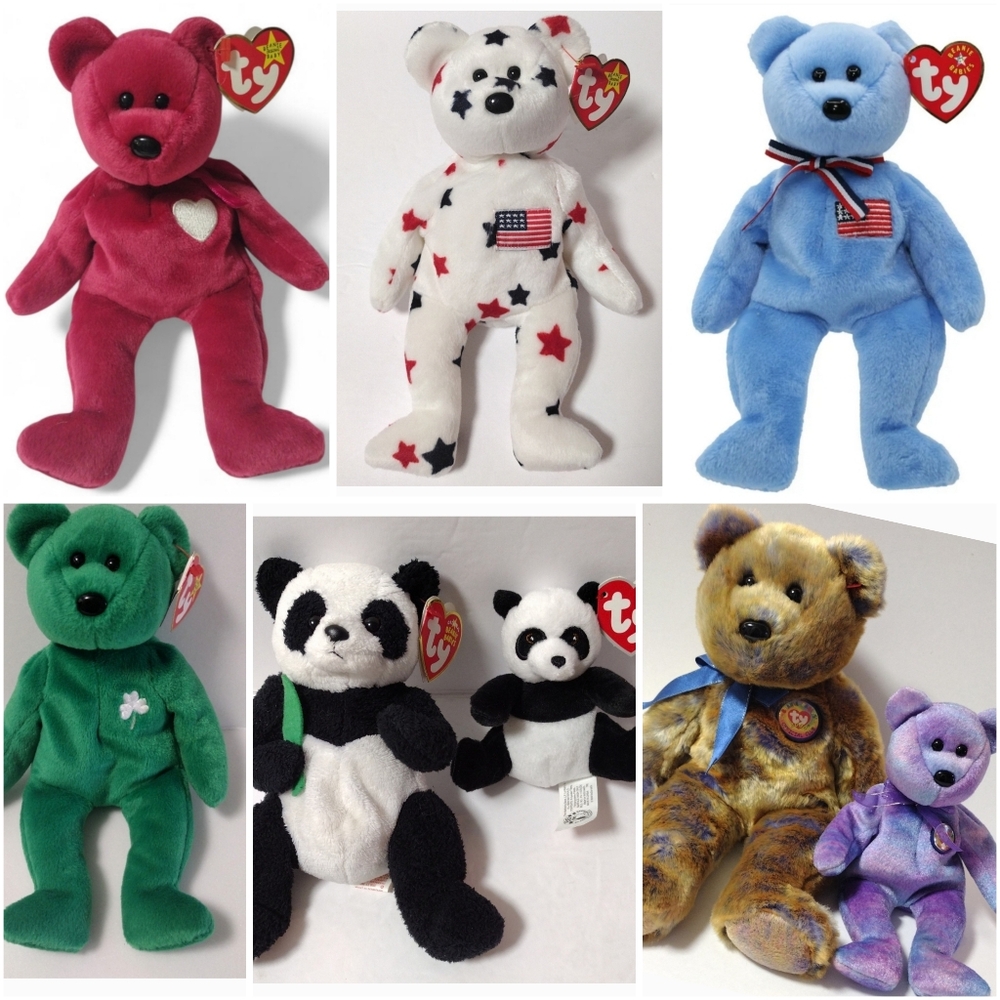 Lot of 8 Ty Beanie Baby Bears Vintage Glory, Valentina, America, Etc Plushies